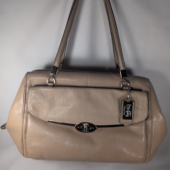 Coach Madison Madeline 25166 Purse Camel Pink Beige Gold E/W Turnlock Satchel - Picture 3 of 16